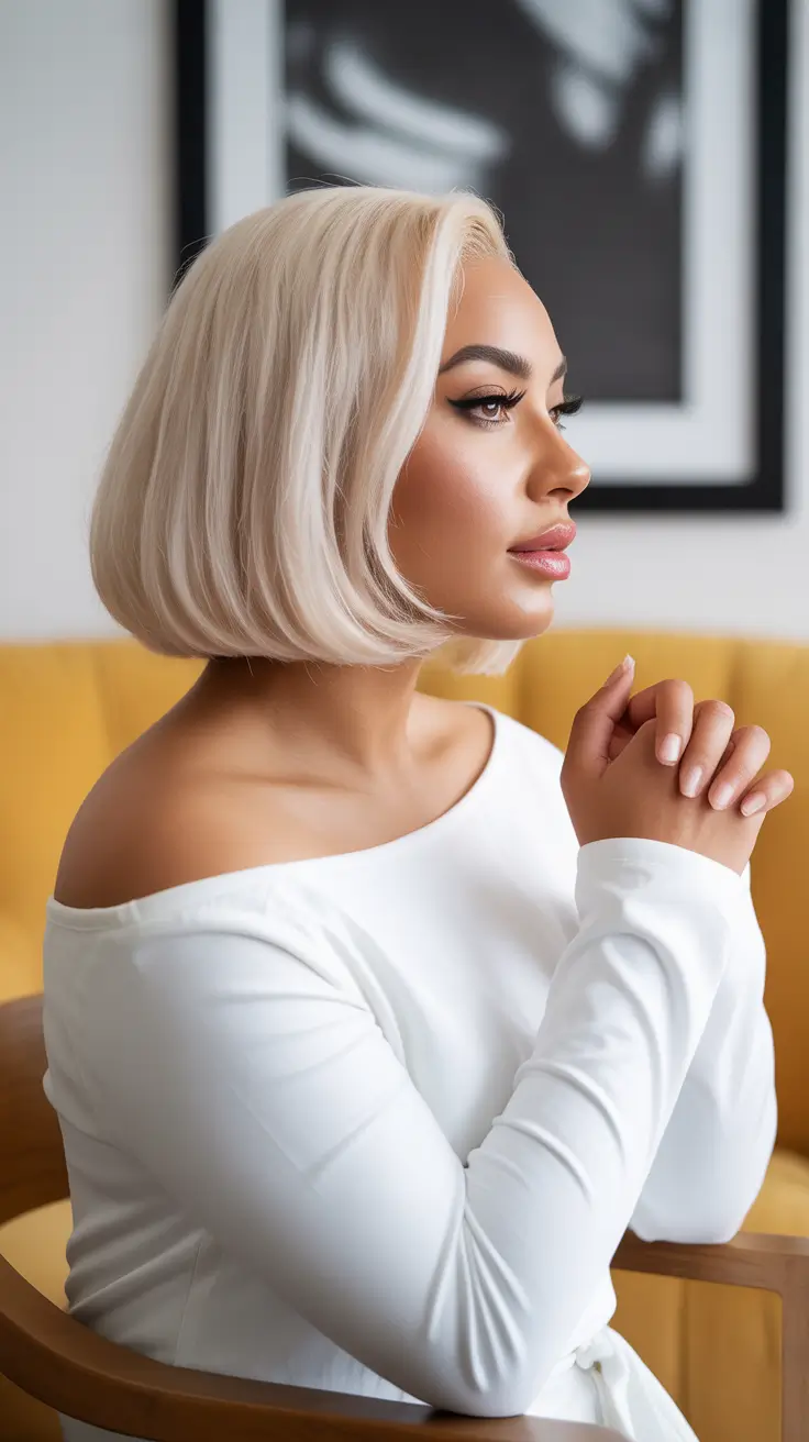 Playful Spring Haircuts for Plus Size Women 2026 Sculpted Platinum Bob