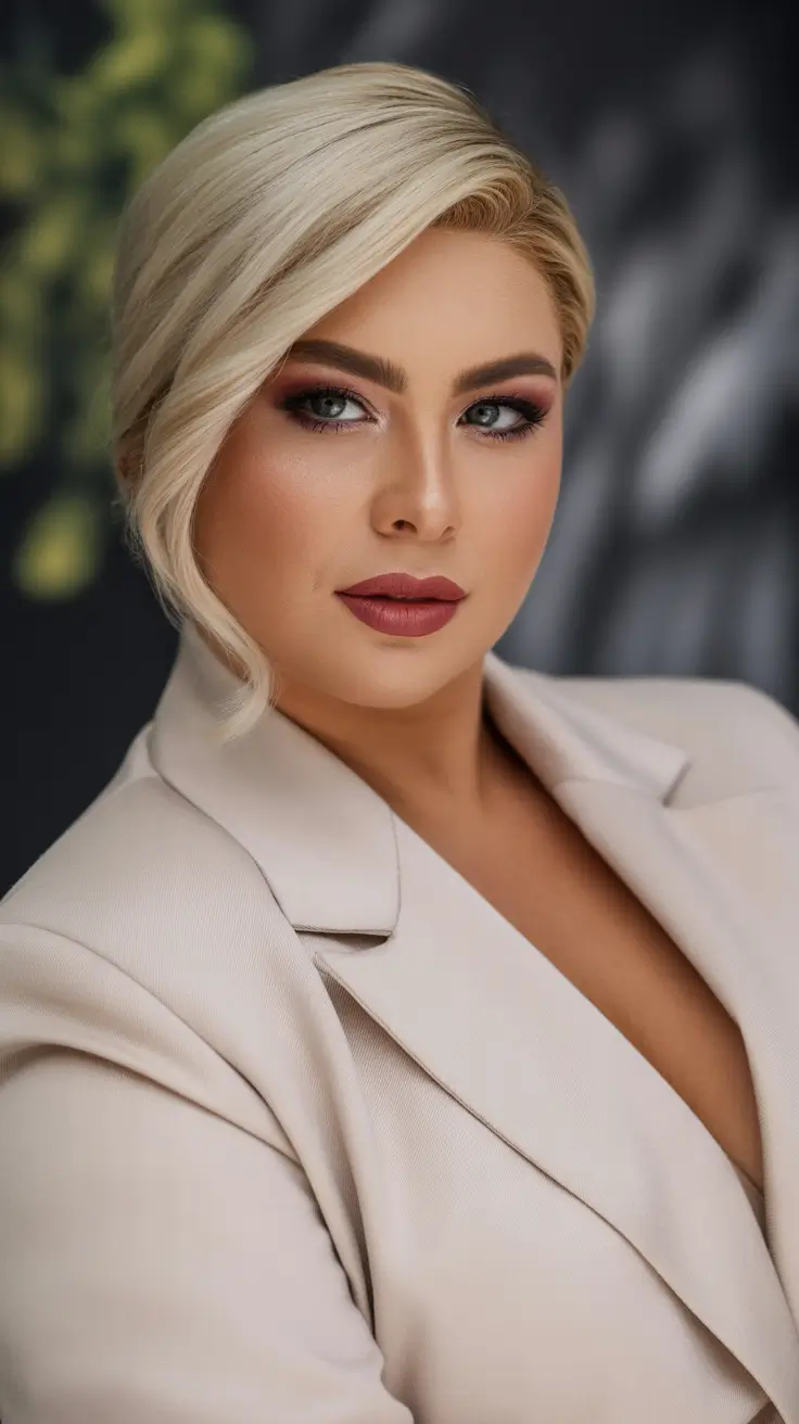 Playful Spring Haircuts for Plus Size Women 2026 Side Parted Blonde