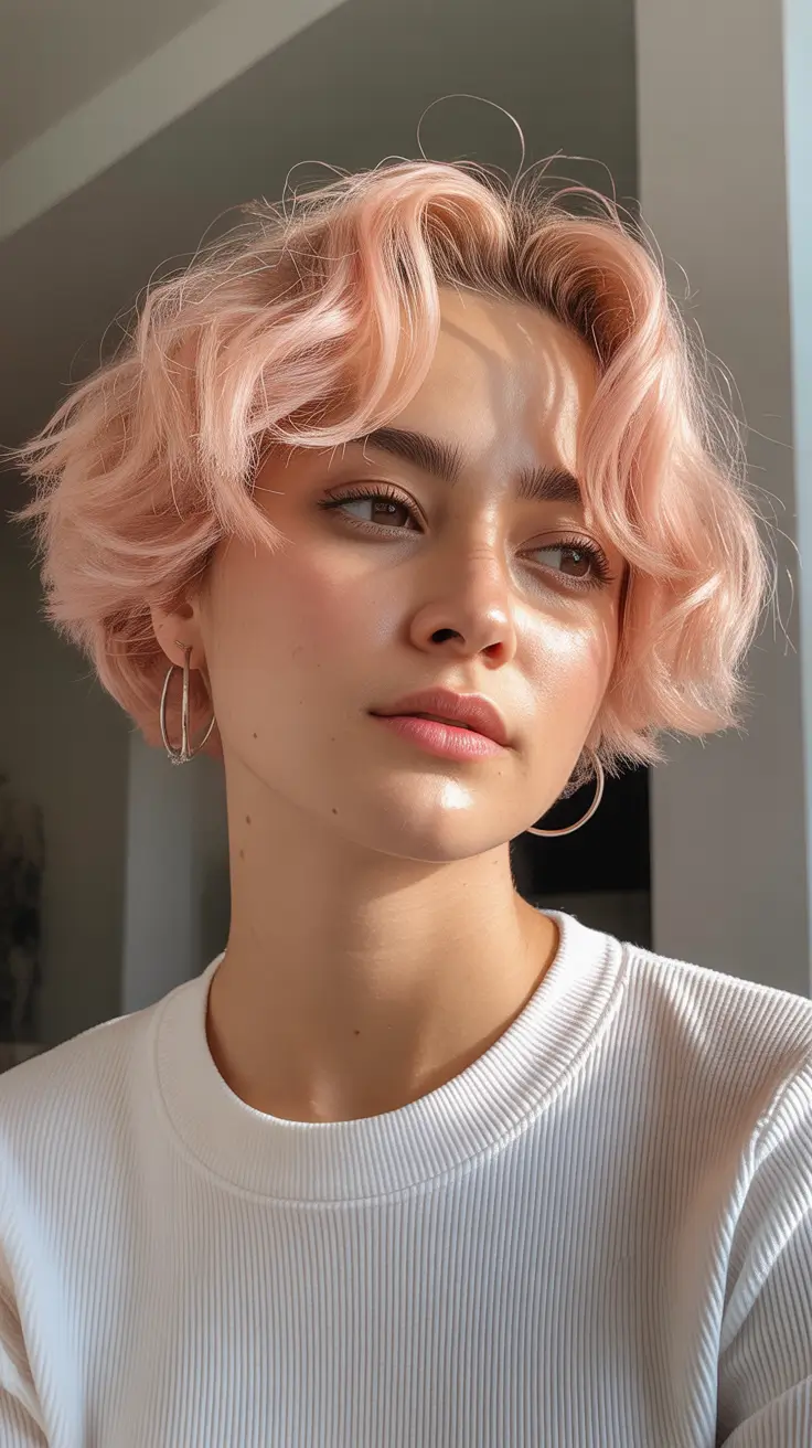 spring hair color trends 2026 Soft Peach Pixie With Airy Texture