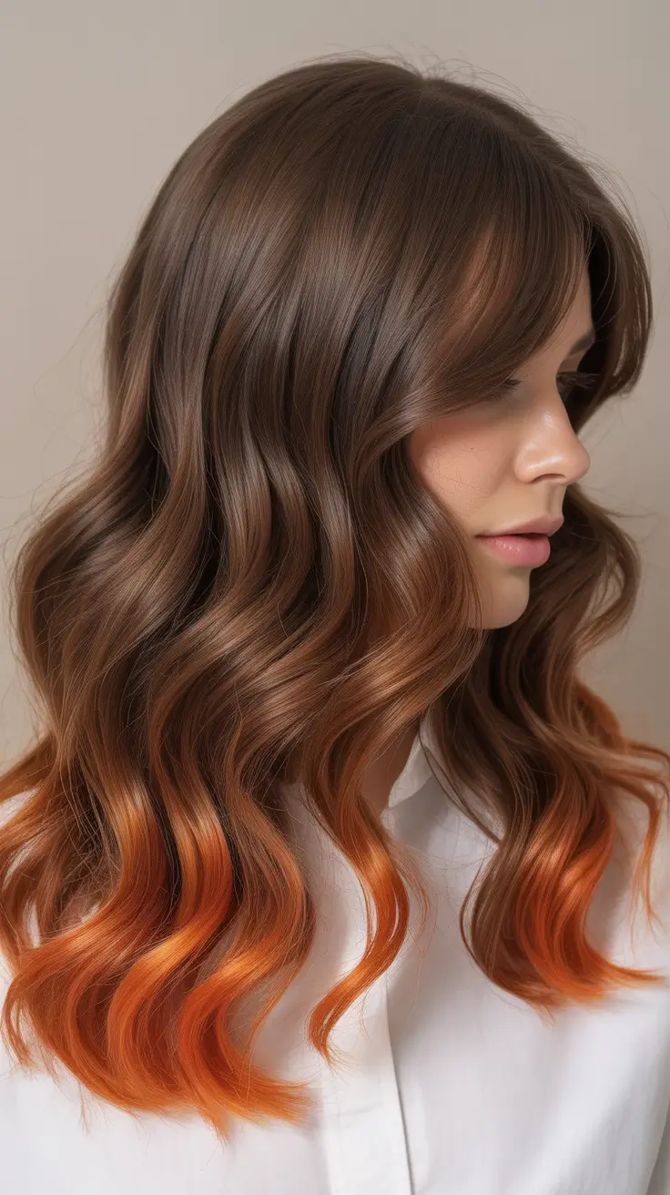 spring hair color trends 2026 Chocolate Brunette With Copper-Tinted Ends