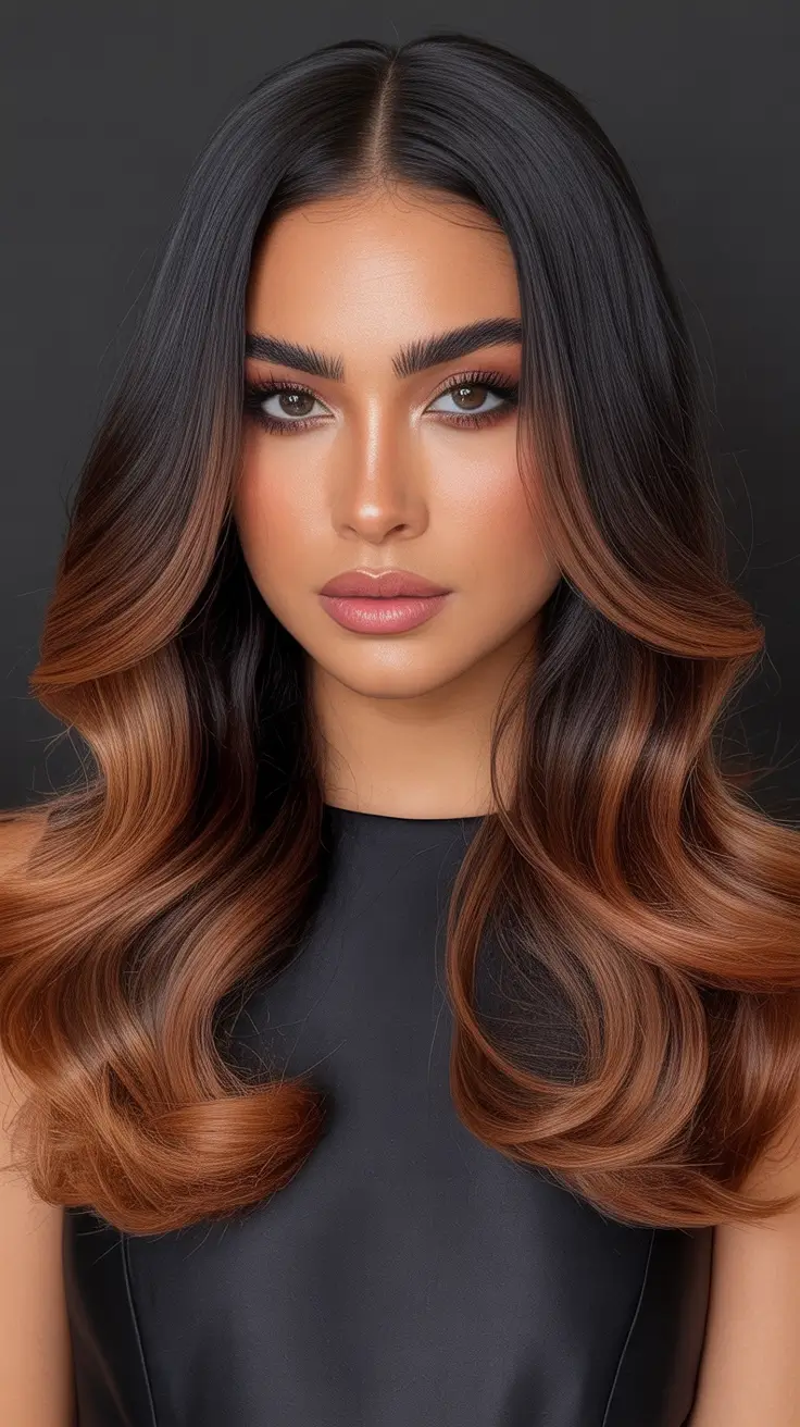 spring hair color trends 2026 Espresso Base With Caramel Contour Highlights