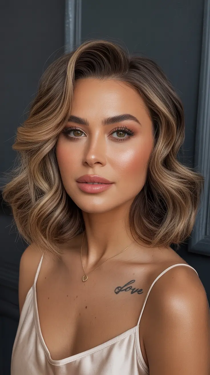 spring hair color trends 2026 Smoky Bronde With Softly Defined Waves