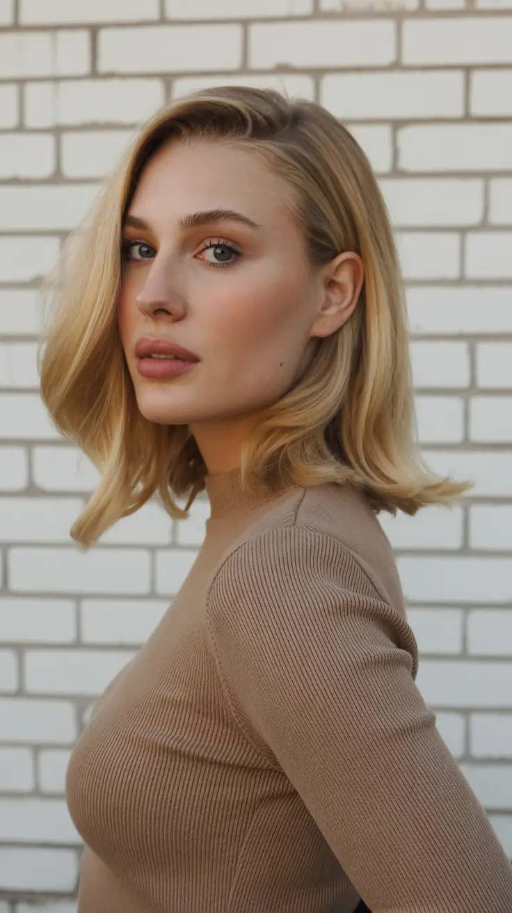 spring mid length haircuts 2026 Warm Honey Blonde Mid-Length with Soft Bend