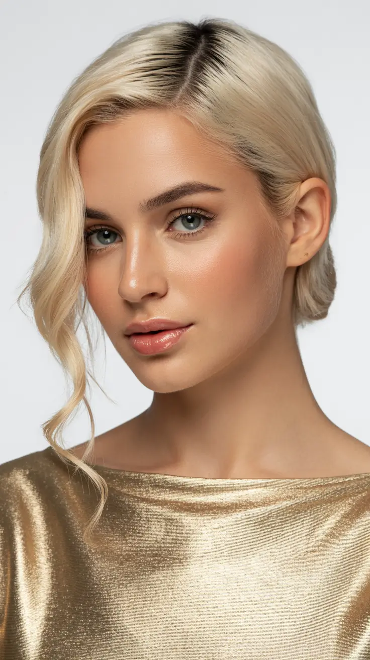 spring short haircuts 2026 Modern Side-Swept Blonde Bob with Soft Undercut Detail