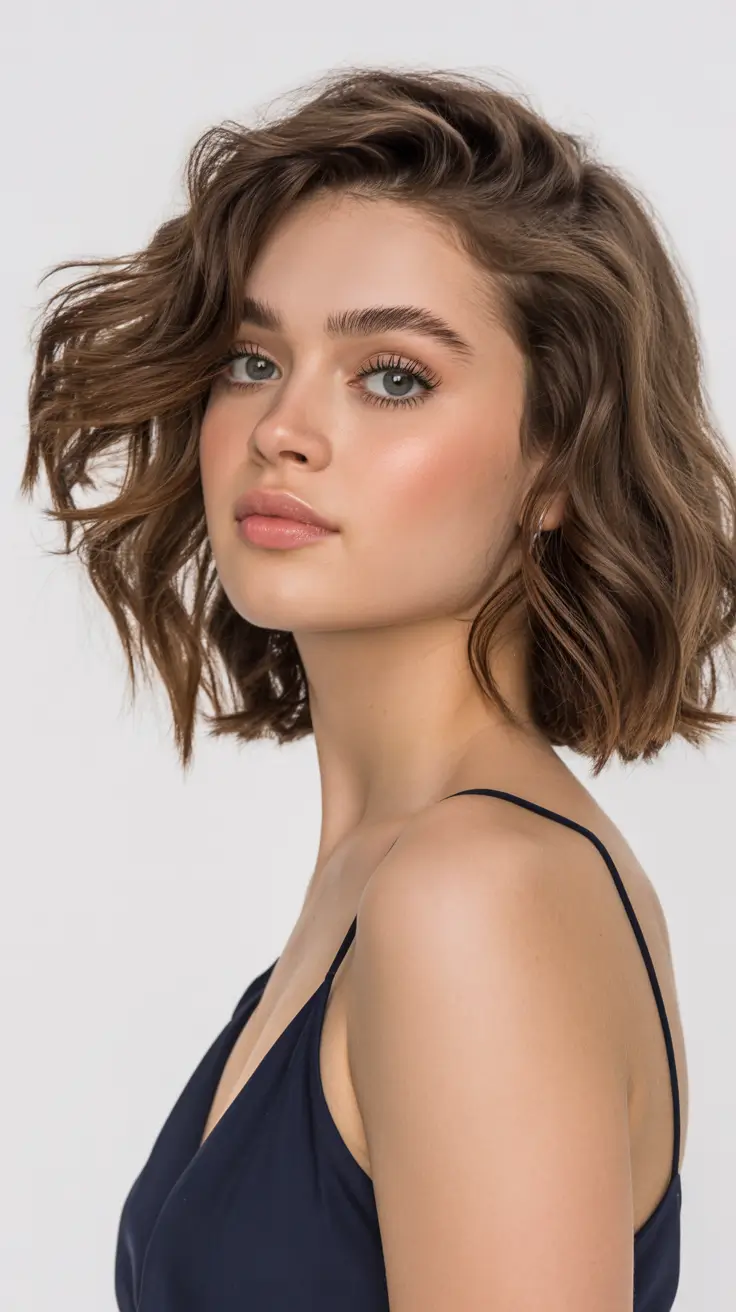 spring short haircuts 2026 Soft Side-Parted Wavy Bob with Natural Volume