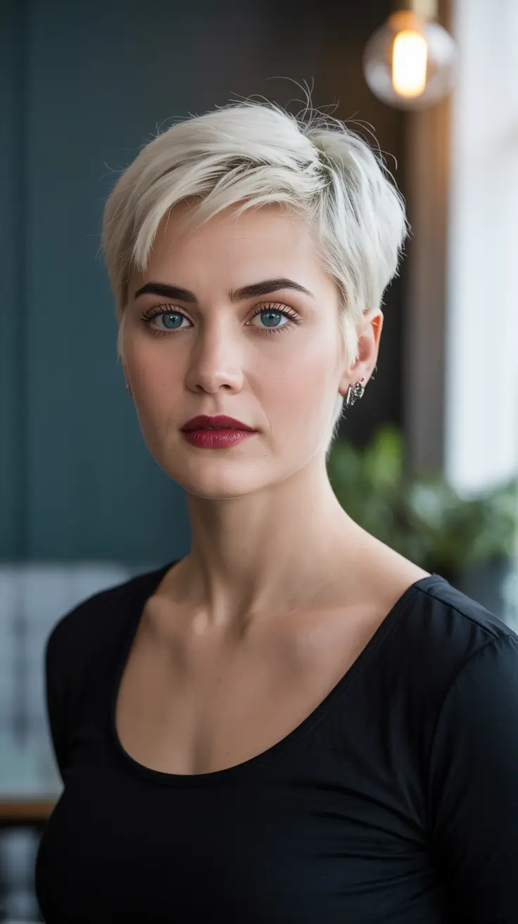 spring short haircuts 2026 Modern Platinum Pixie with Tapered Precision