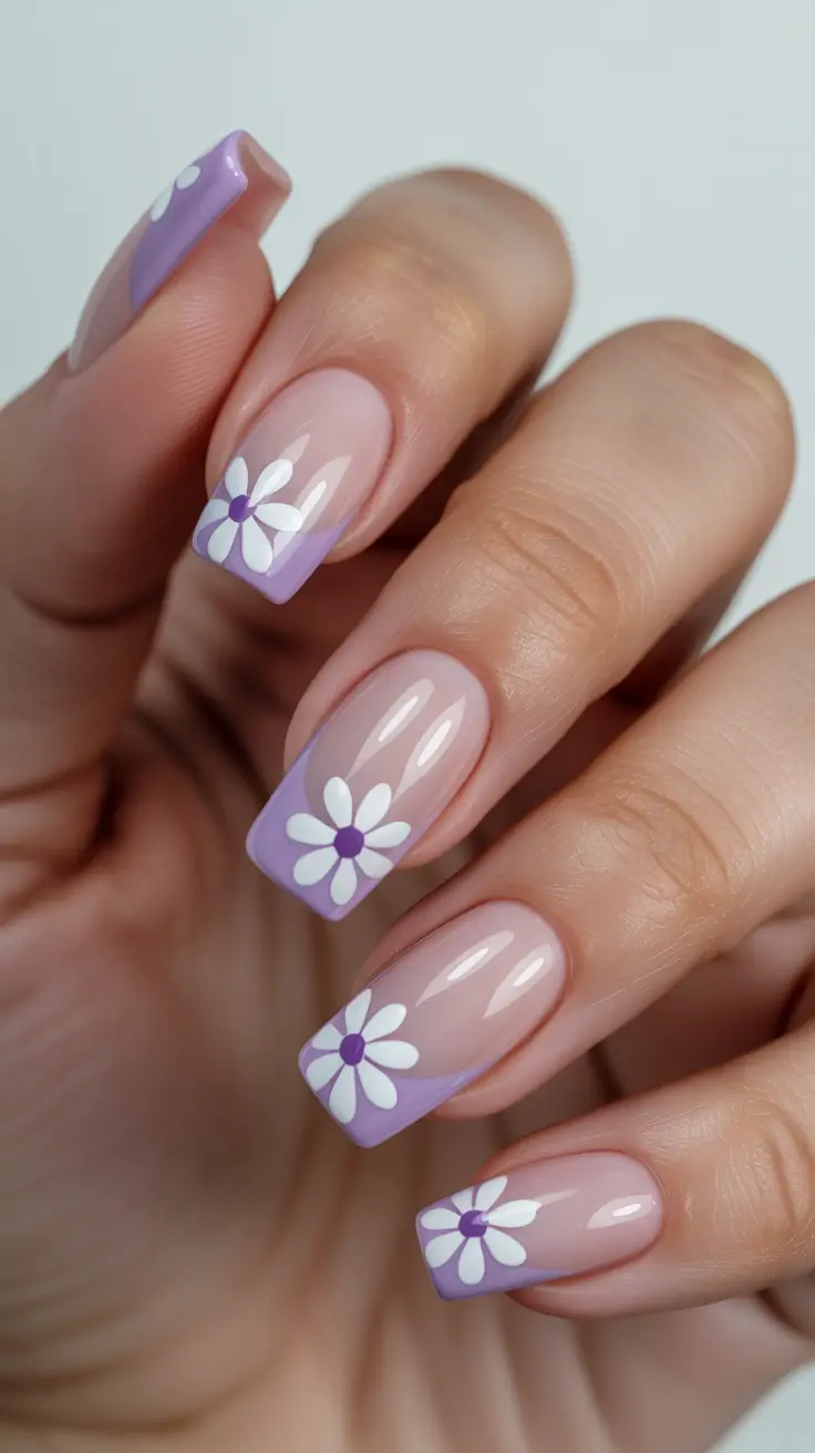 stylish classy spring nails 2026 Lavender French florals for modern romantic minimalism