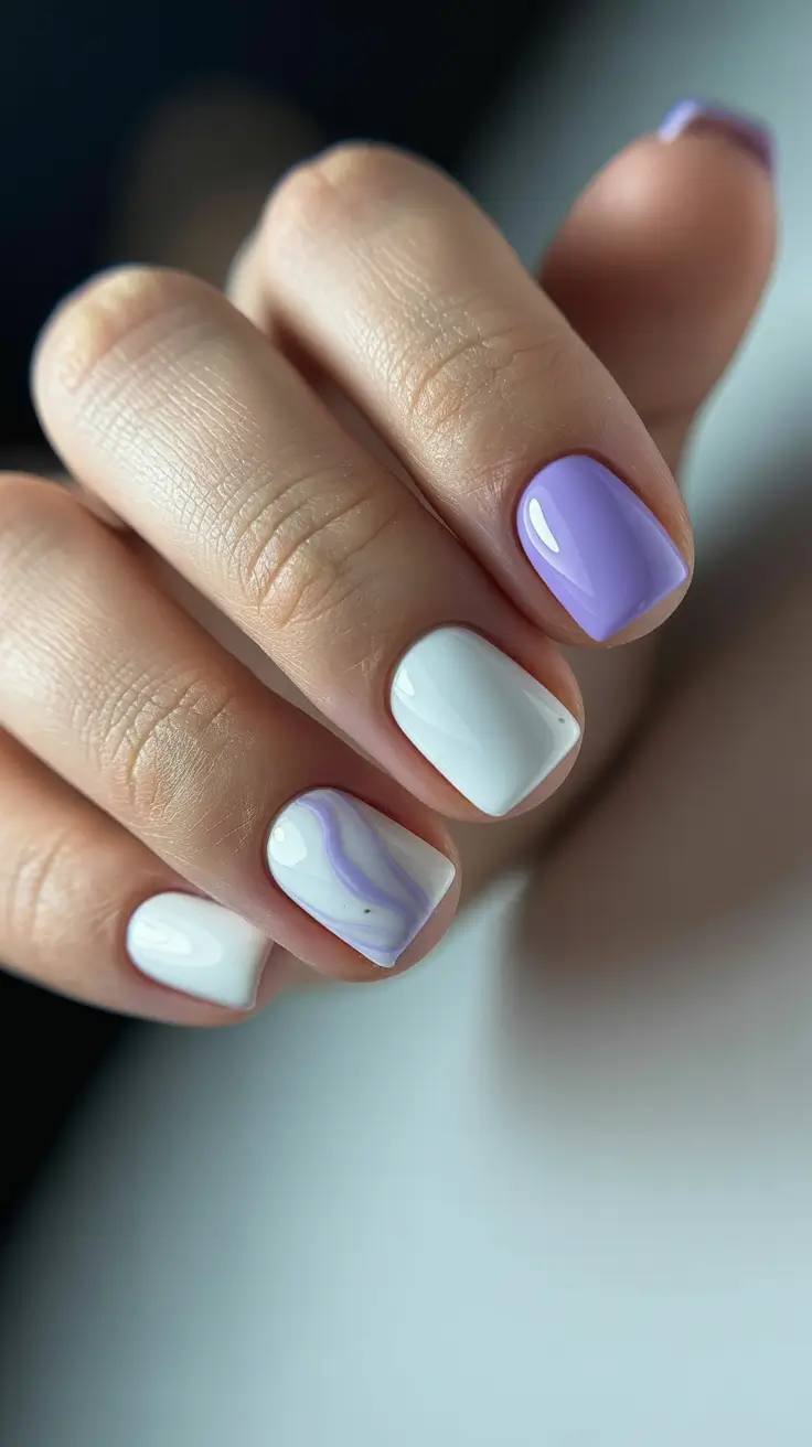 stylish classy spring nails 2026 Lavender marble minimalism with modern polish