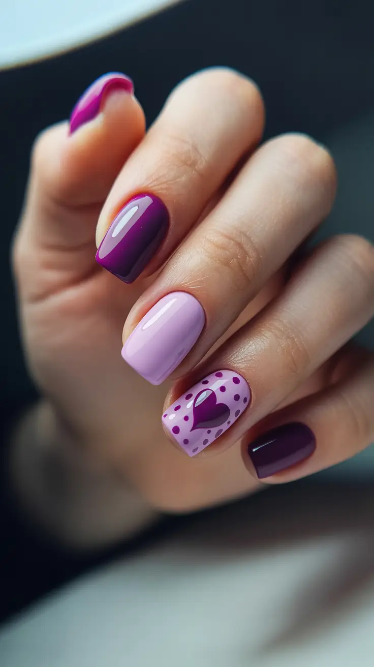 stylish classy spring nails 2026 Berry and lilac pop art romance