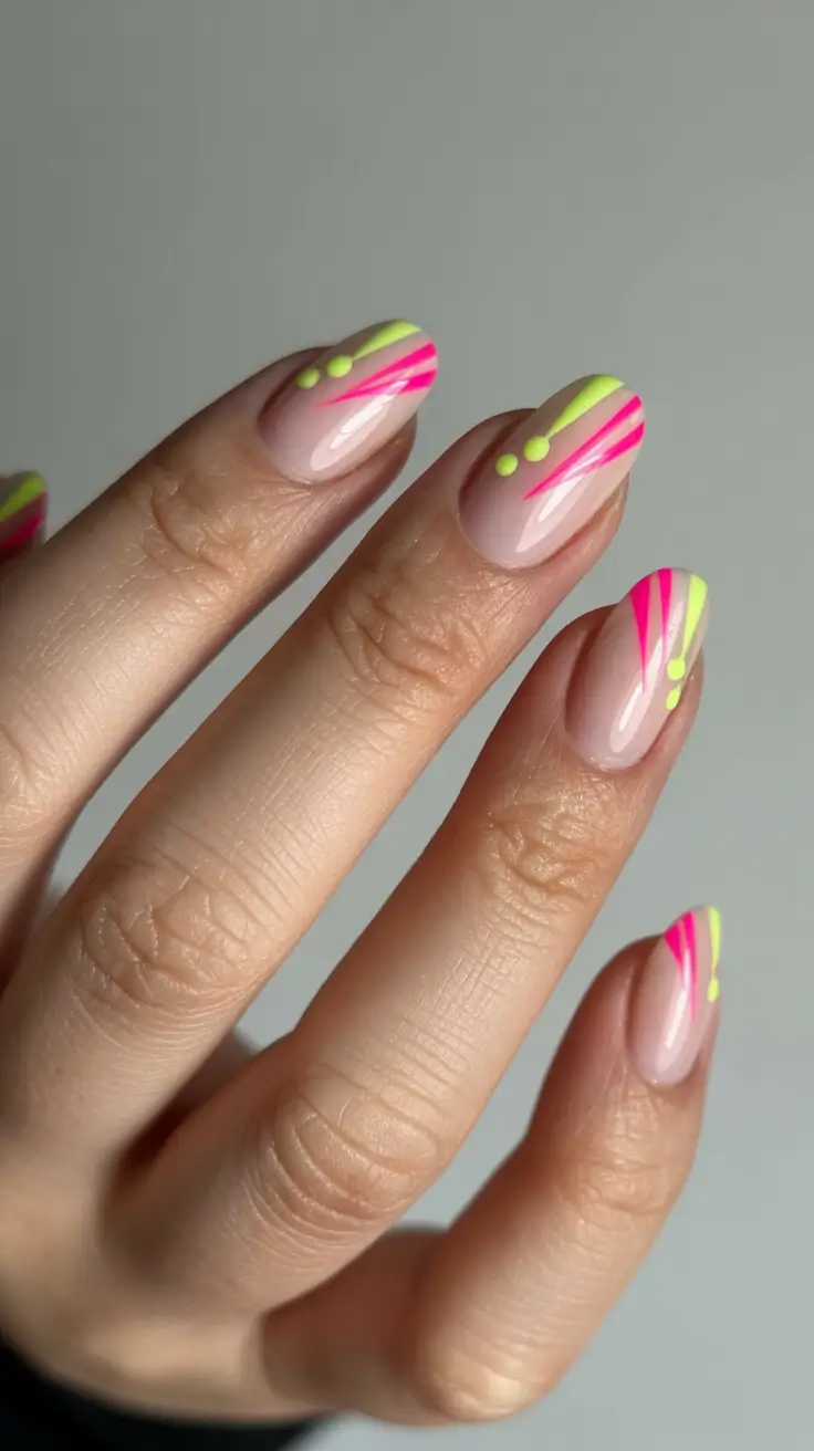 stylish colorful spring nails 2026 Neon Minimal Line Art With Fresh Negative Space