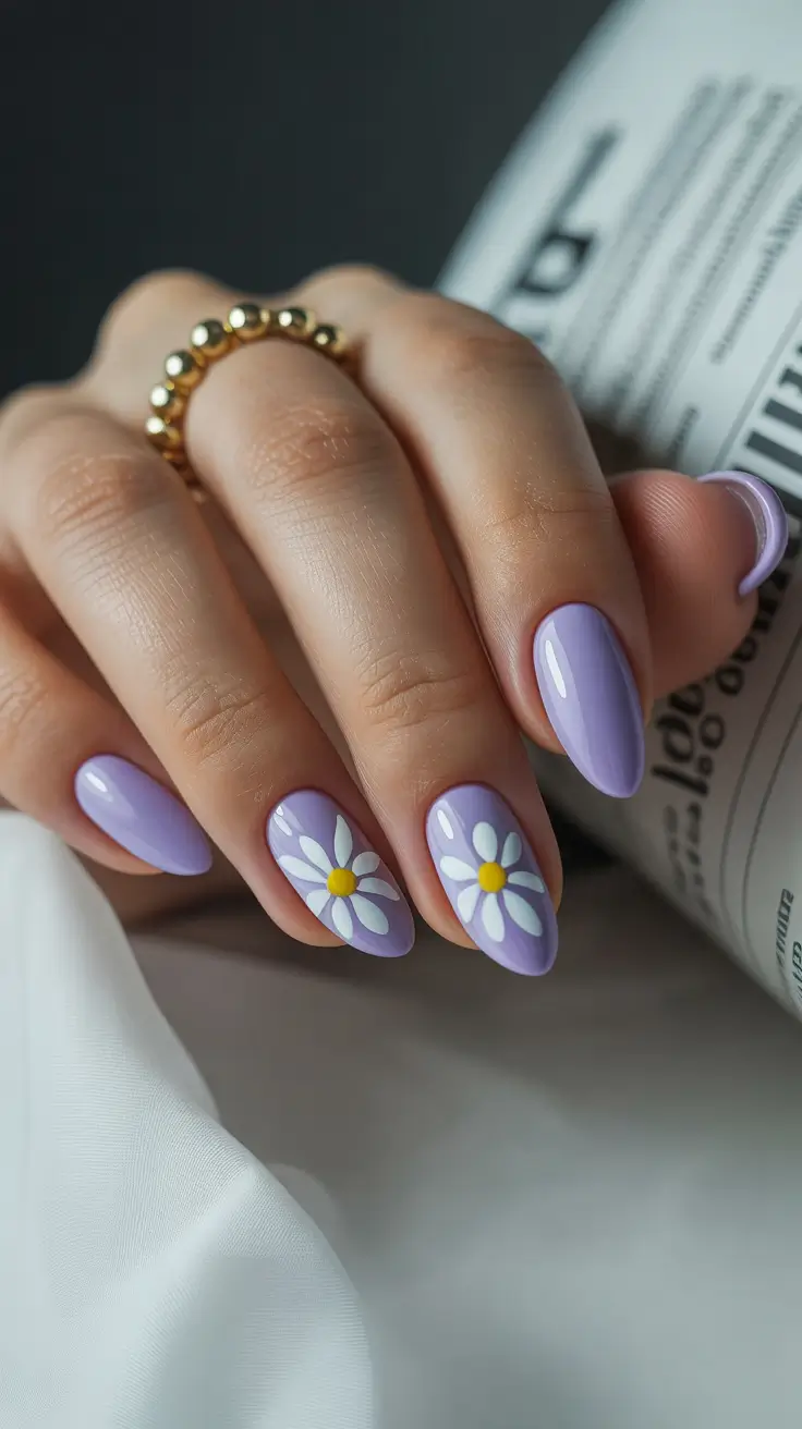 stylish cool spring nails for 2026 Soft Lilac Florals for Effortless Spring Femininity