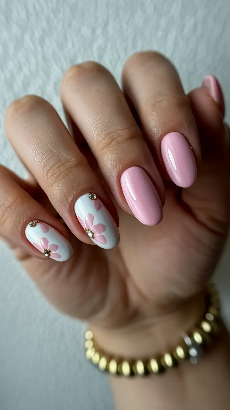 stylish cute spring nails 2026 Soft Petal Pink Elegance with Minimal Floral Accents