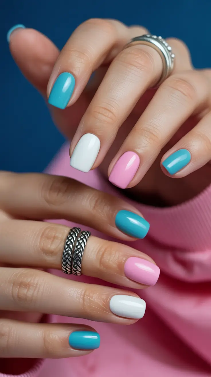 stylish cute spring nails 2026 Playful Cotton Candy Color Mix for Everyday Joy