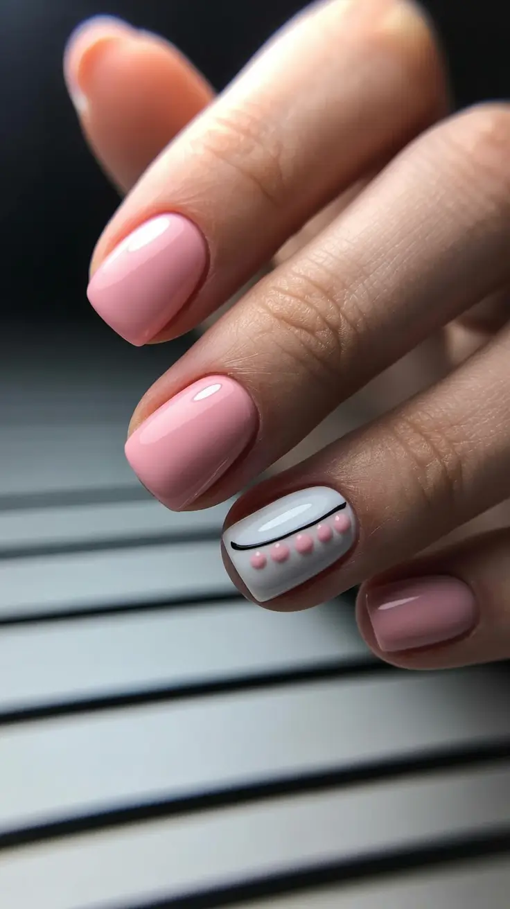 stylish cute spring nails 2026 Blush Minimalism with Sculpted Dot Accent