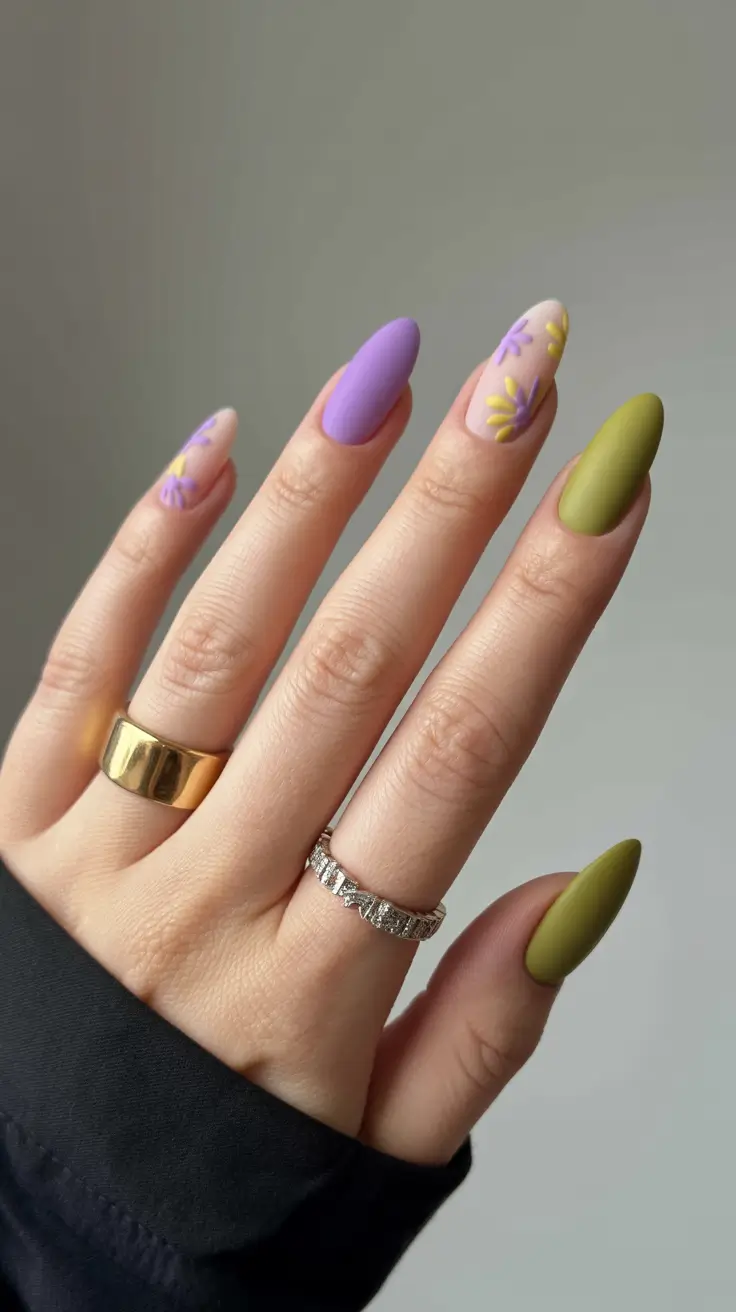 stylish early spring nails 2026 Playful pastel garden accents
