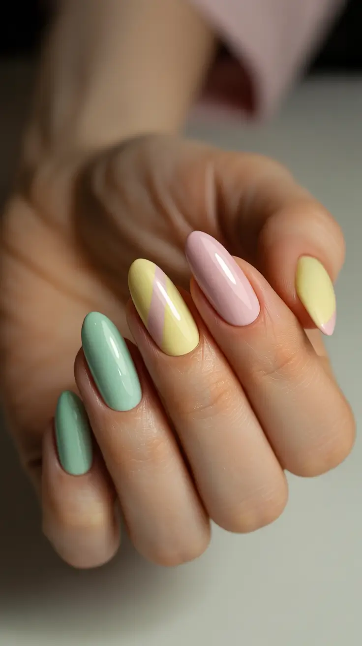 stylish early spring nails 2026 Pastel color block spring smoothie