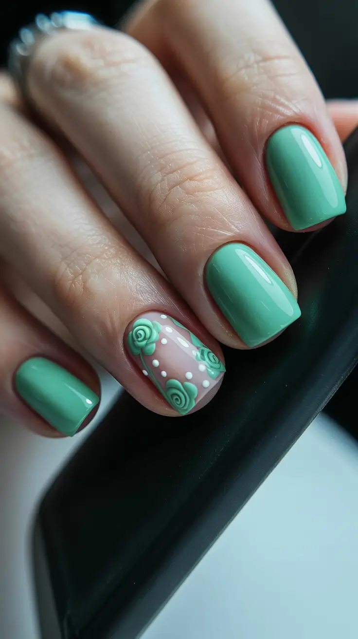 stylish early spring nails 2026 Mint rose texture minimalism
