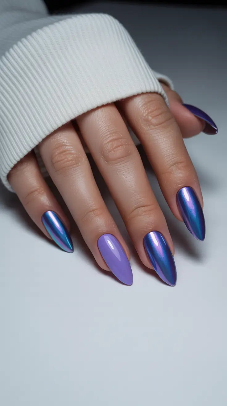 stylish early spring nails 2026 Iridescent chrome spring statement