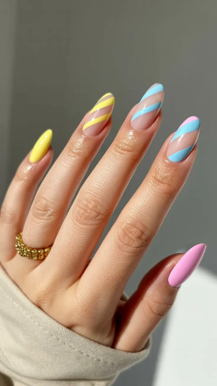stylish spring break nails 2026 Candy Stripe Sheer Nail Art