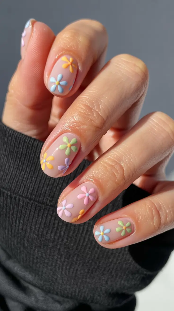 stylish spring break nails 2026 Playful Pastel Flower Garden Nails