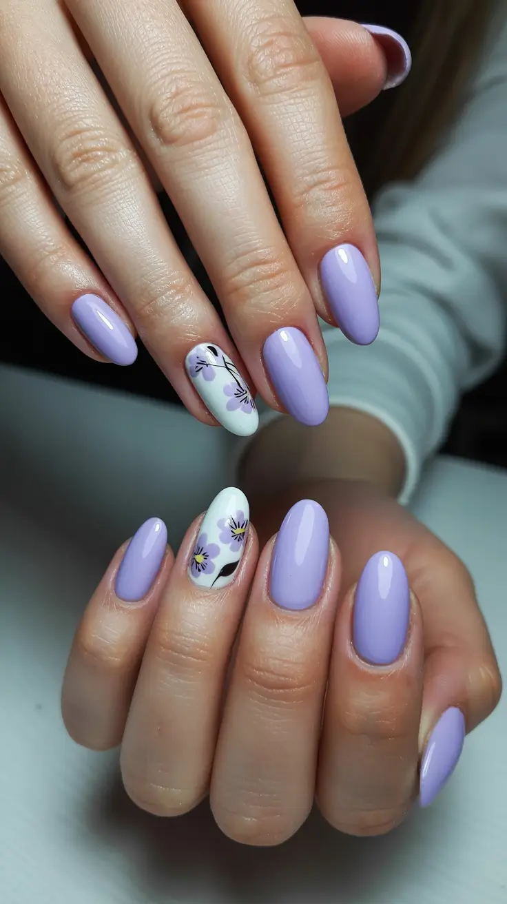 stylish spring break nails 2026 Soft Lavender Floral Accent Elegance