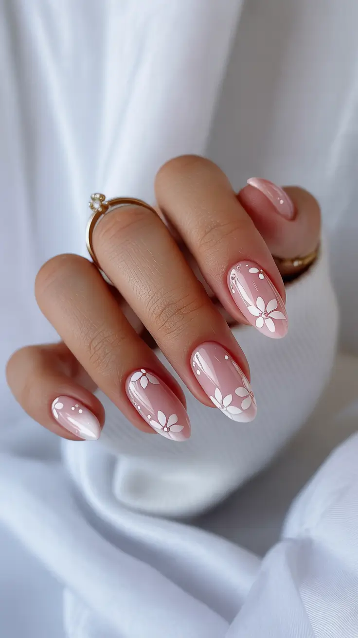 stylish spring french tip nails 2026 Soft Blossom French with Milky Pink Base