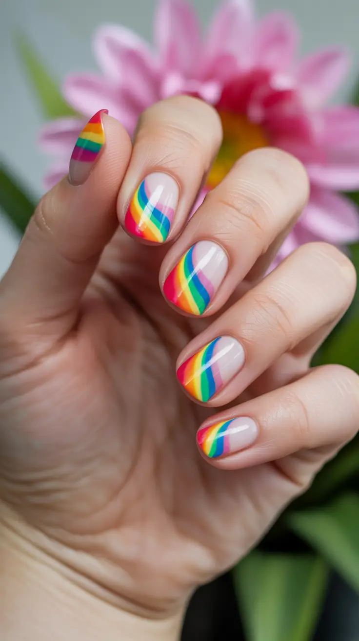 stylish spring nail art for 2026 Rainbow Curve Micro French