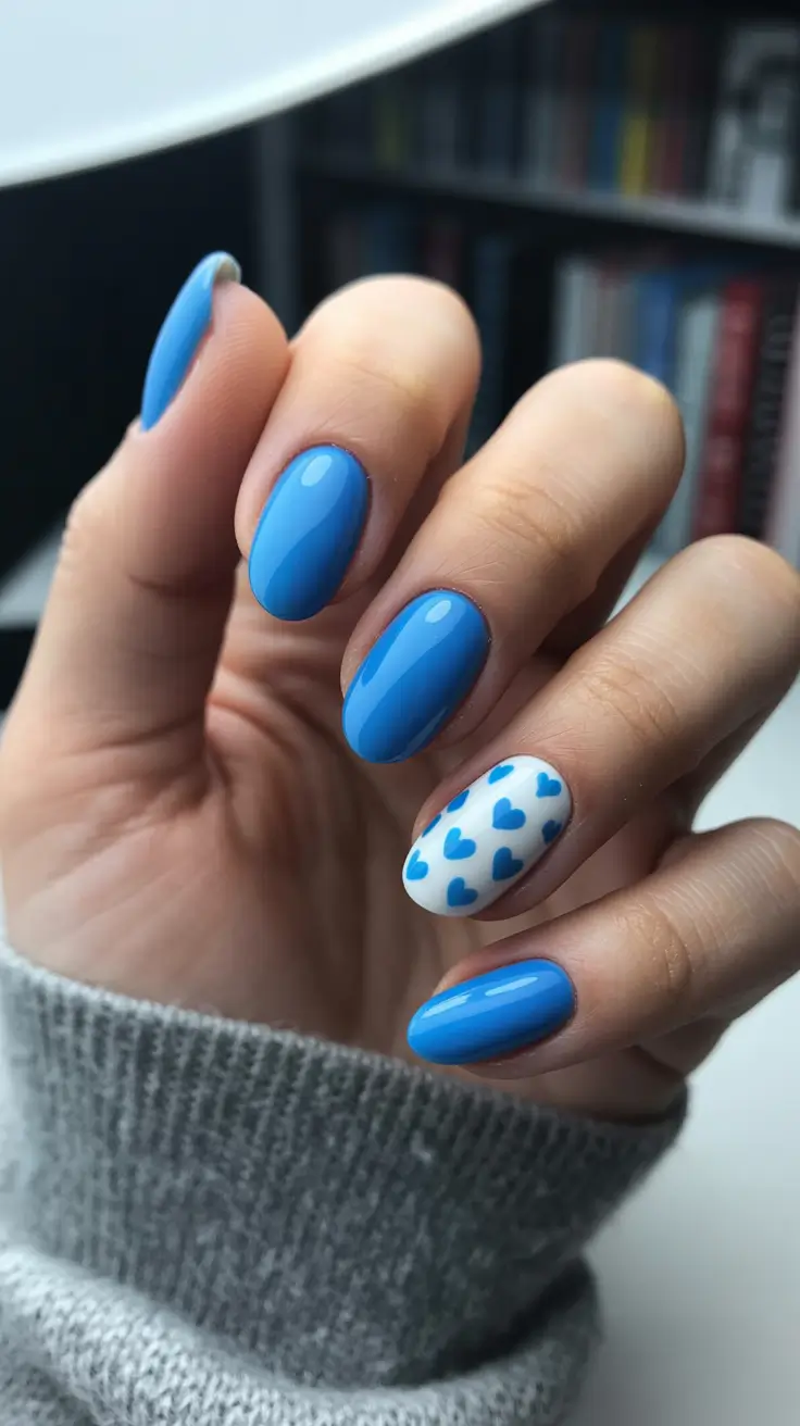 stylish spring nail art for 2026 Sky Blue Heart Minimal Accent