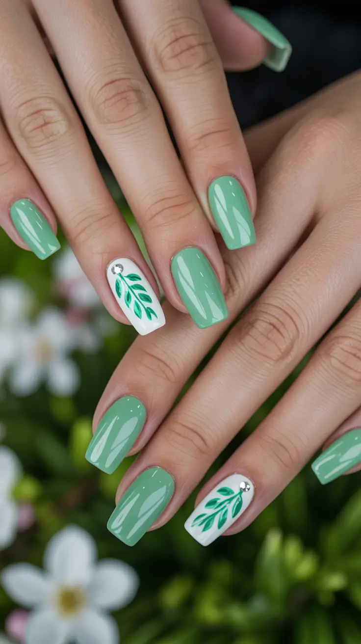 stylish spring nail art for 2026 Fresh Mint Botanical Minimalism