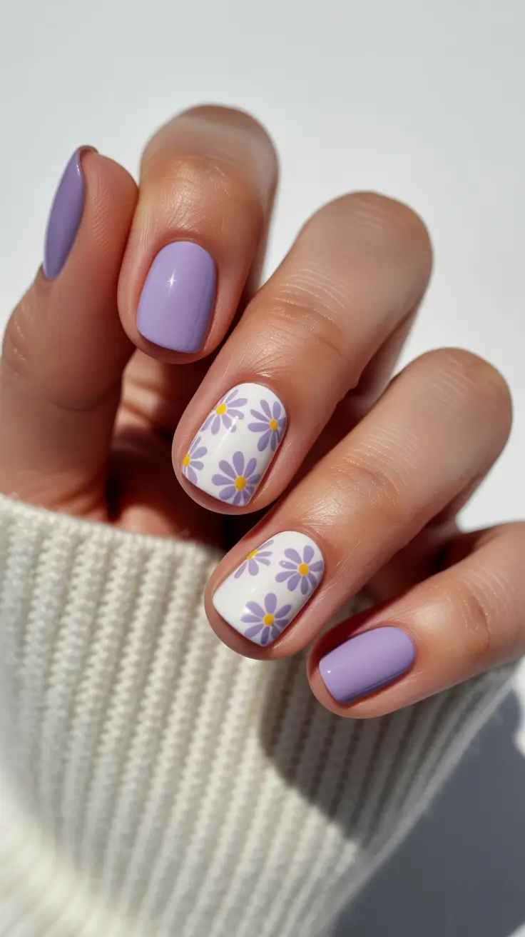 stylish spring nail art for 2026 Soft Lilac Meadow Florals