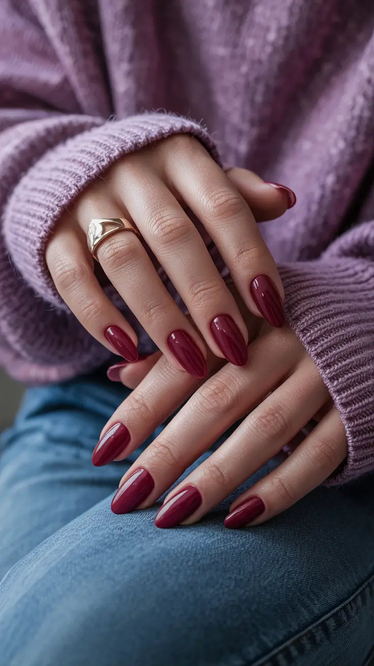 stylish spring nails 2026 Cherry Wine Almond Elegance