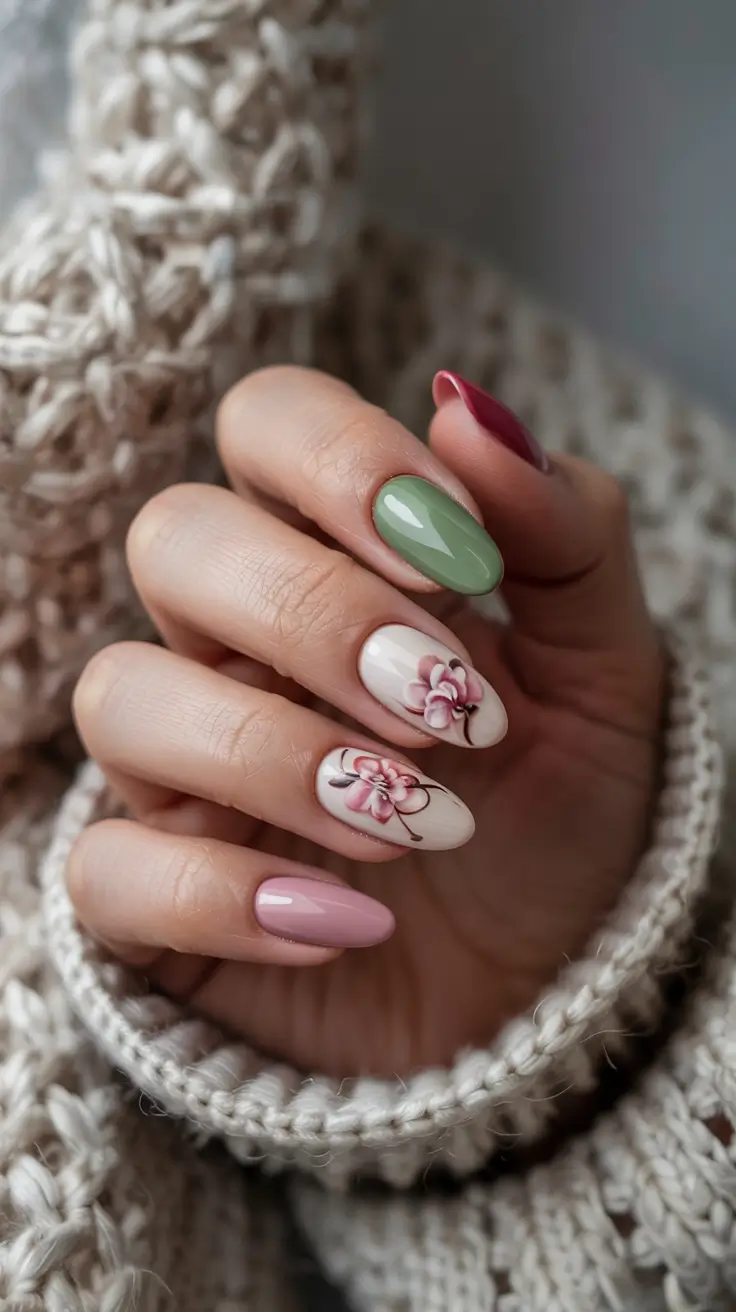 stylish spring nails 2026 Soft Sage and Blush Orchid Harmony