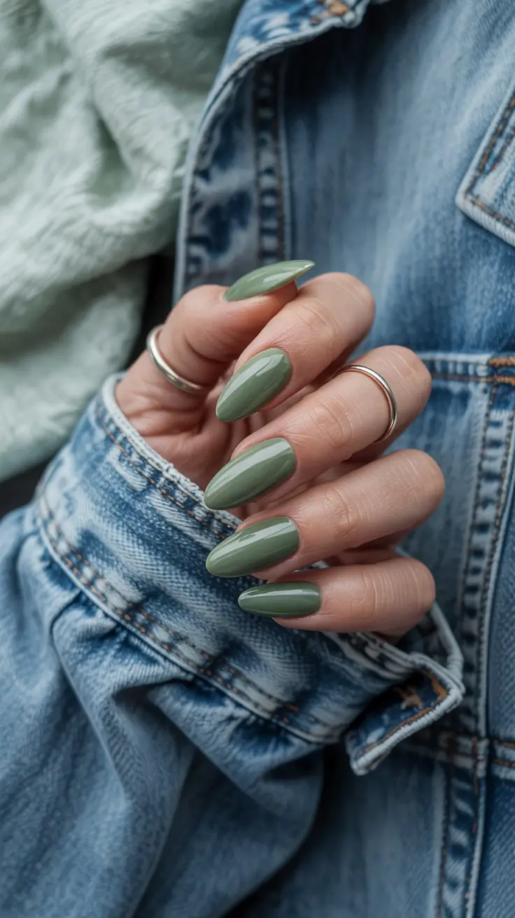 stylish spring nails 2026 Muted Olive Everyday Chic