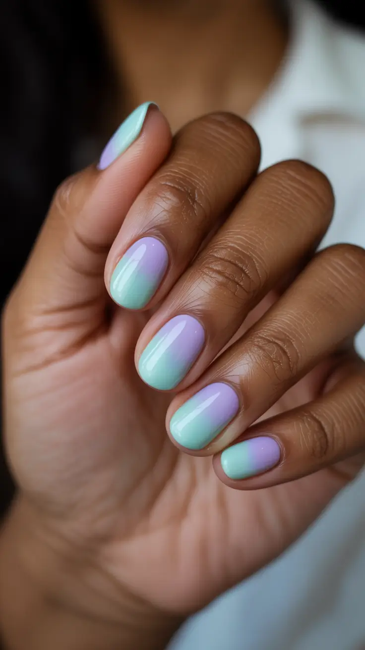 stylish spring nails for brown skin 2026 Pastel Lilac To Aqua Ombre - Dreamy Spring Fade