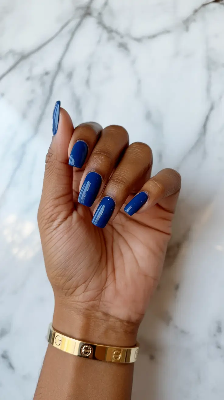 stylish spring nails for brown skin 2026 Cobalt Blue Square - Bold And Clean