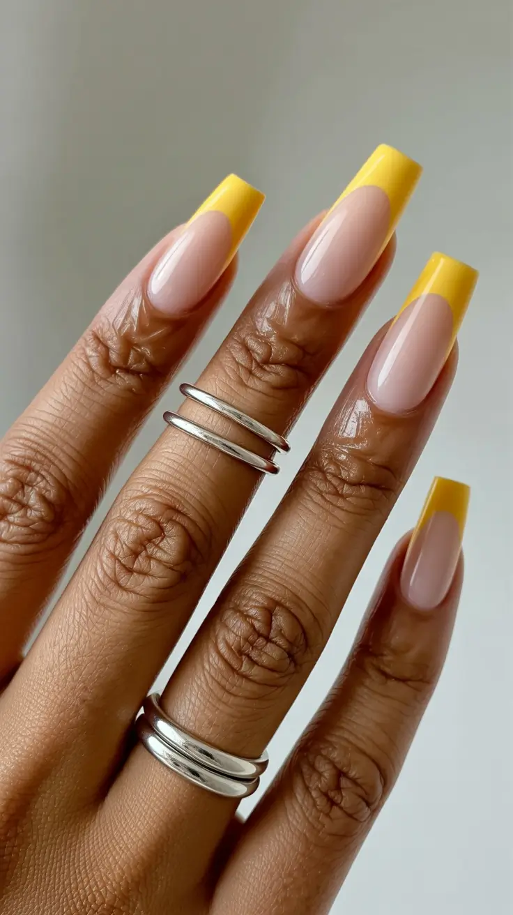 stylish spring nails for brown skin 2026 Butter Yellow French Tips - Modern Retro Revival