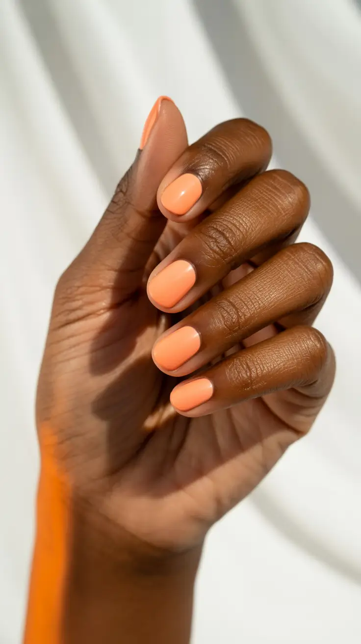 stylish spring nails for dark skin 2026 Peachy Short Nails with Soft Ombre Warmth