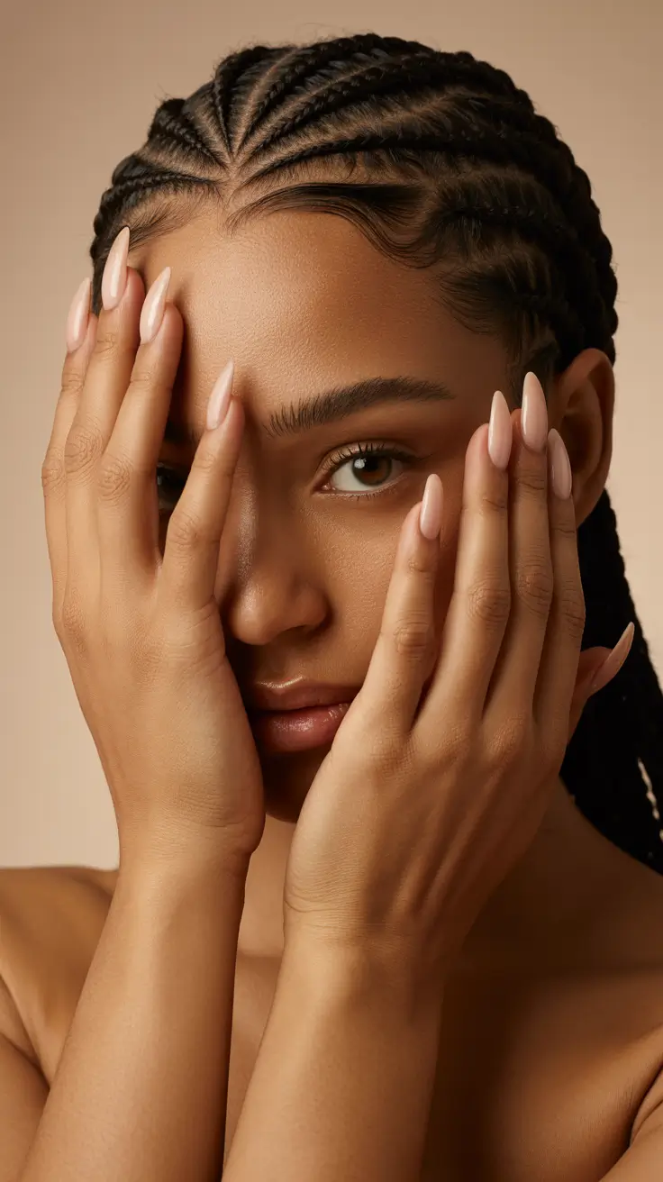 stylish spring nails for dark skin 2026 Soft Blush Almonds for Effortless Glow