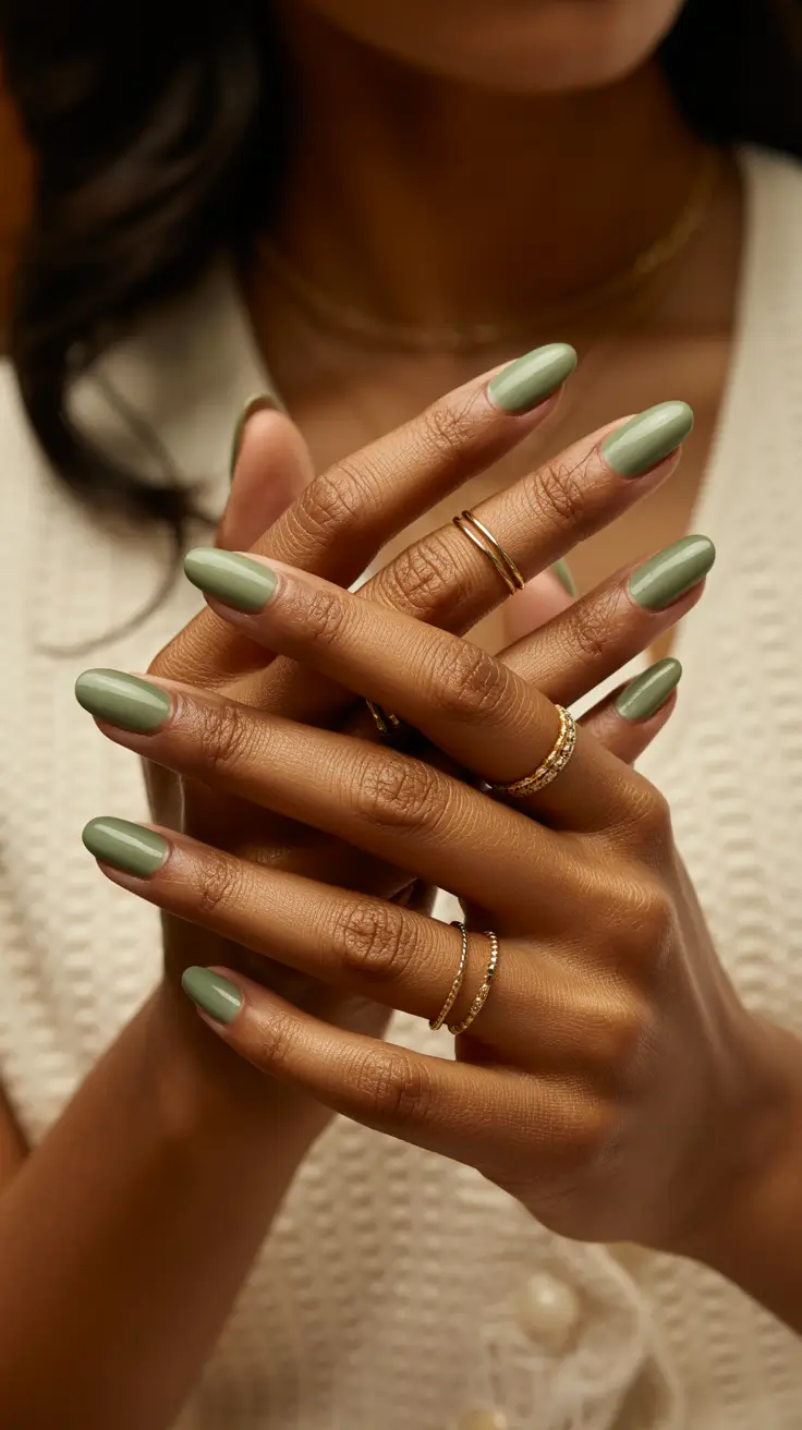stylish spring nails for dark skin 2026 Muted Olive Green for Modern Minimalists