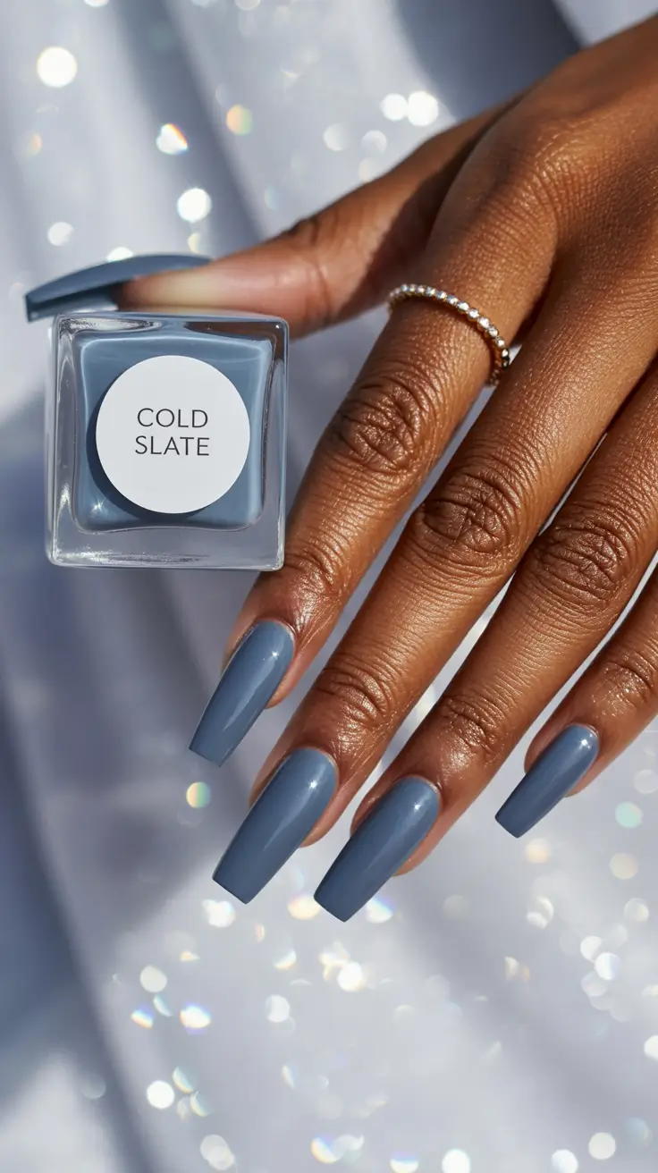 stylish spring nails for dark skin 2026 Cool Slate Blue for a Crisp Spring Reset
