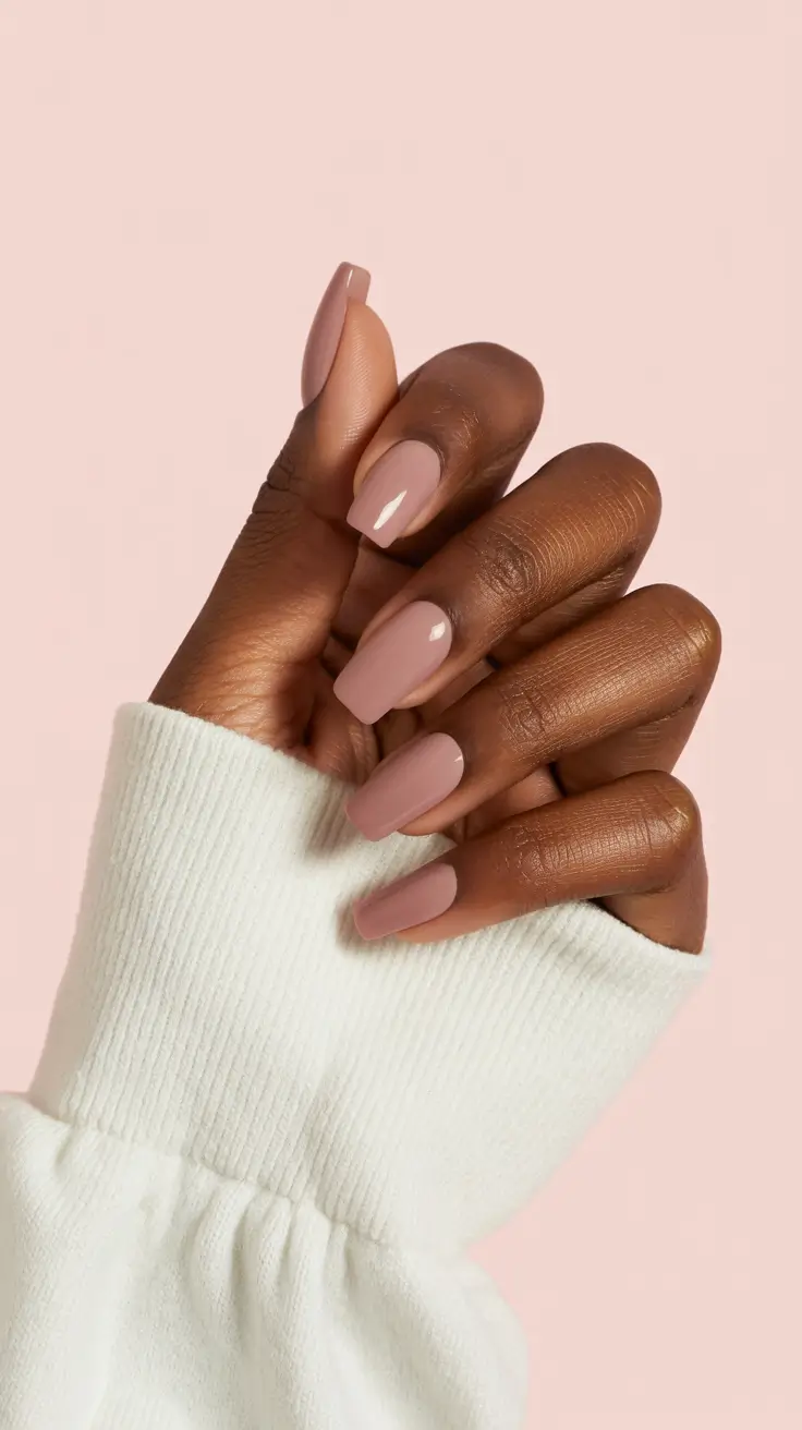 stylish spring nails for dark skin 2026 Glossy Nude Perfection for Minimalist Spring