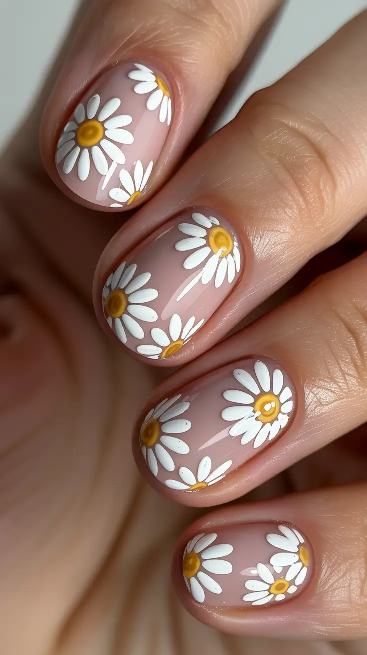 stylish spring nails square 2026 Minimalist Daisy Gloss - The Clean Girl Spring Update