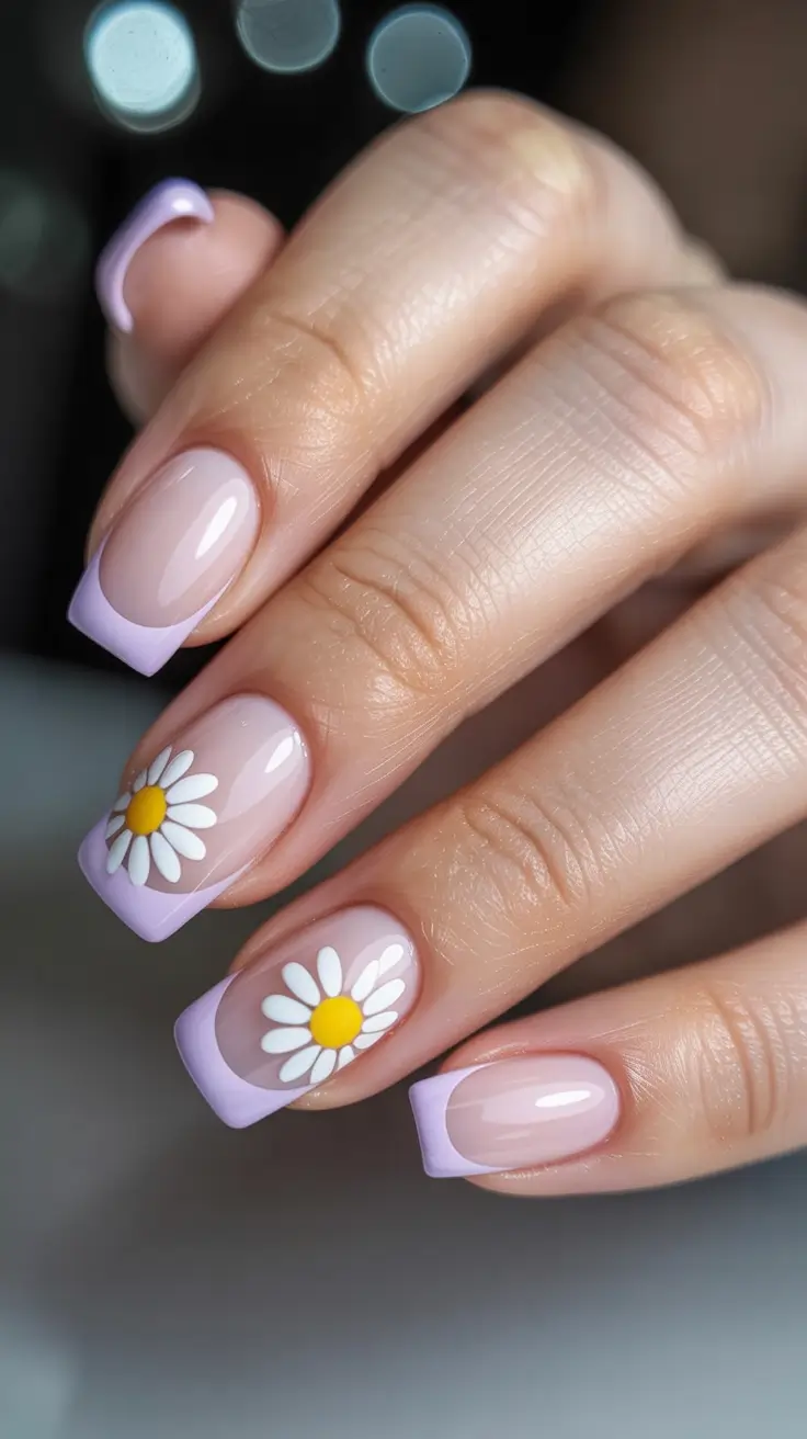 stylish spring nails square 2026 Short Lilac Square with Crystal Florals - Subtle Drama