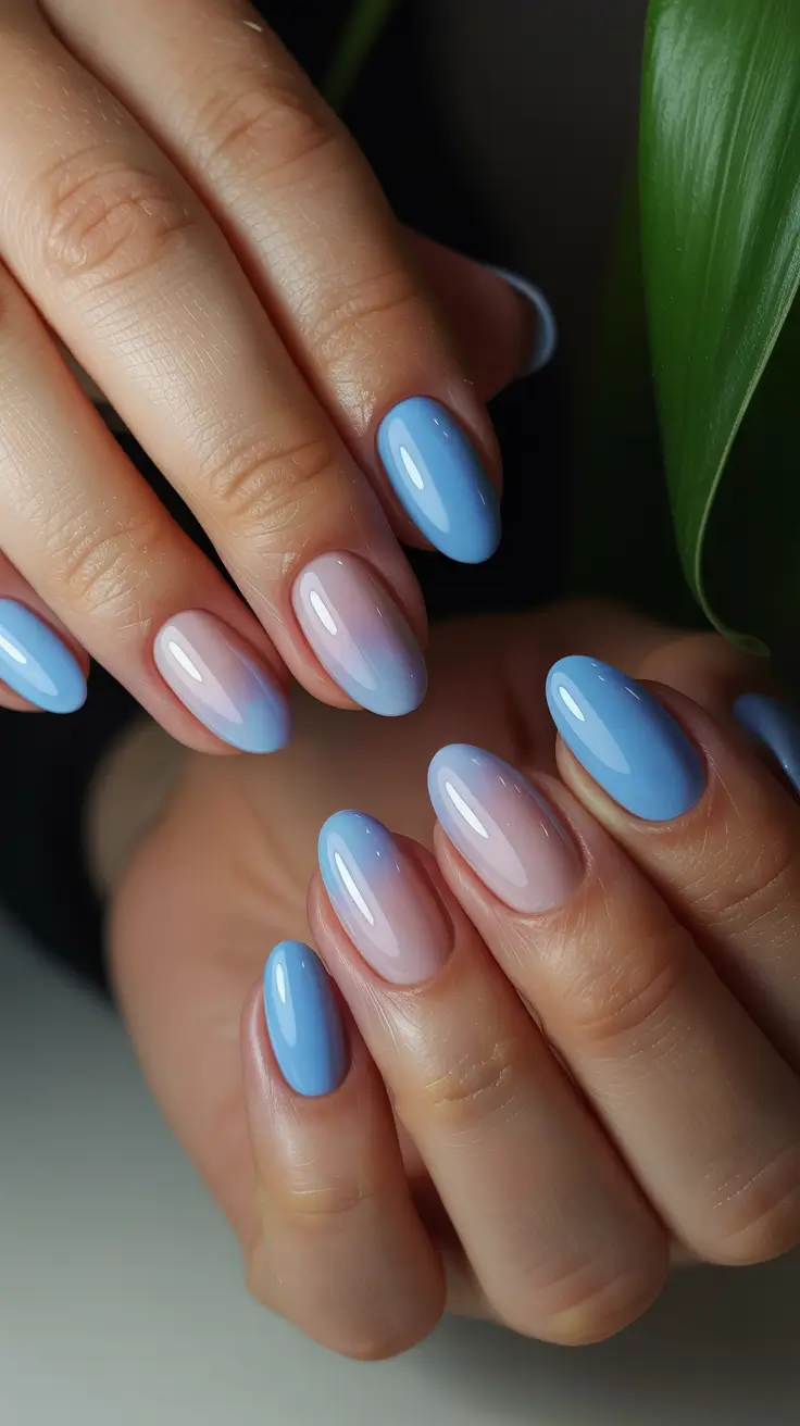 stylish spring oval nails 2026 Baby Blue and Blush Gradient Oval
