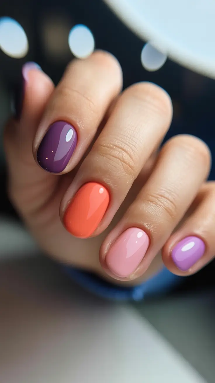 stylish spring oval nails 2026 Playful Multicolor Oval Mix