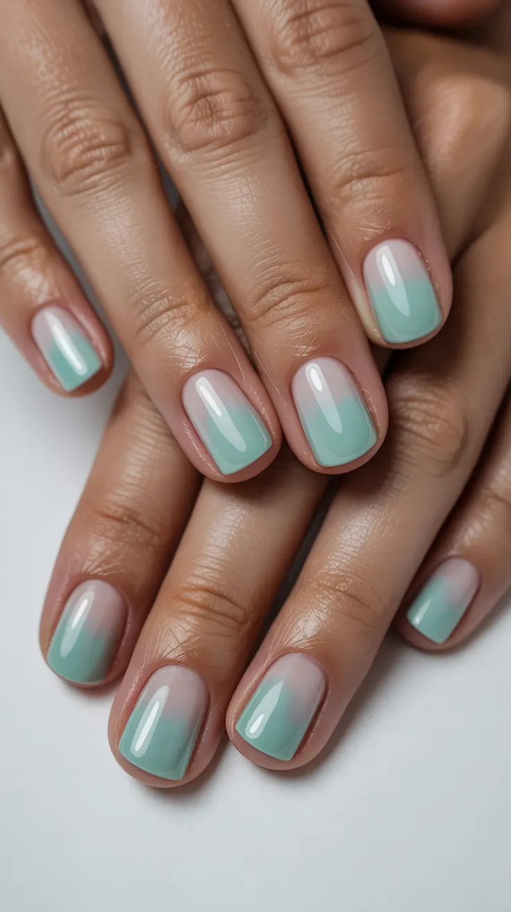 stylish spring short nails 2026 Mint Ombre Fade