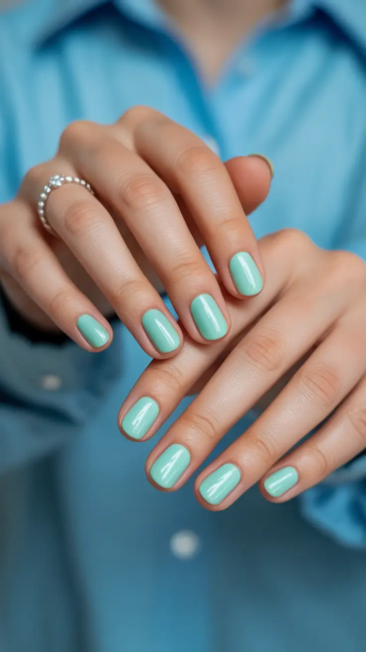 stylish spring short nails 2026 Mint Minimalism for Clean Girl Spring