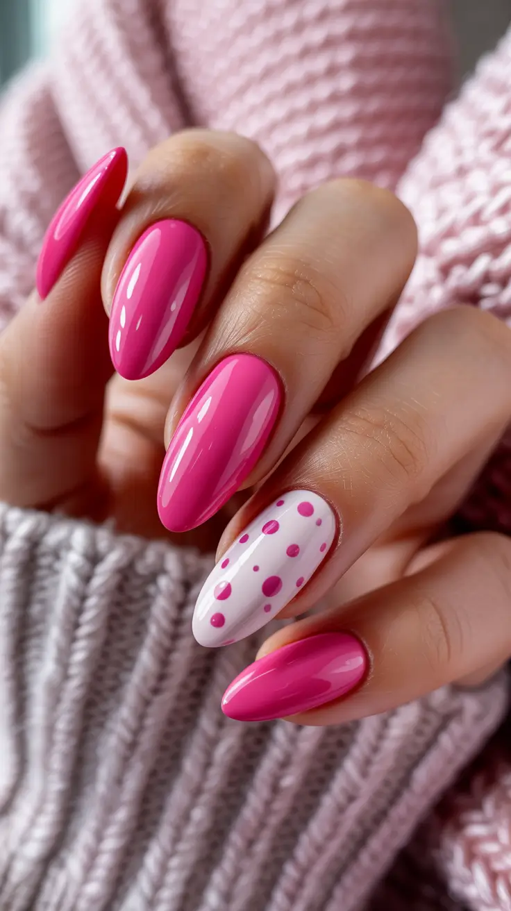stylish spring stiletto nails 2026 Pastel Chevron With Dots and Sparkle