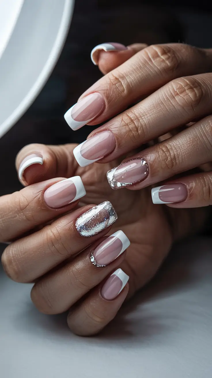 stylish spring wedding nails 2026 Modern French with Crystal Accents