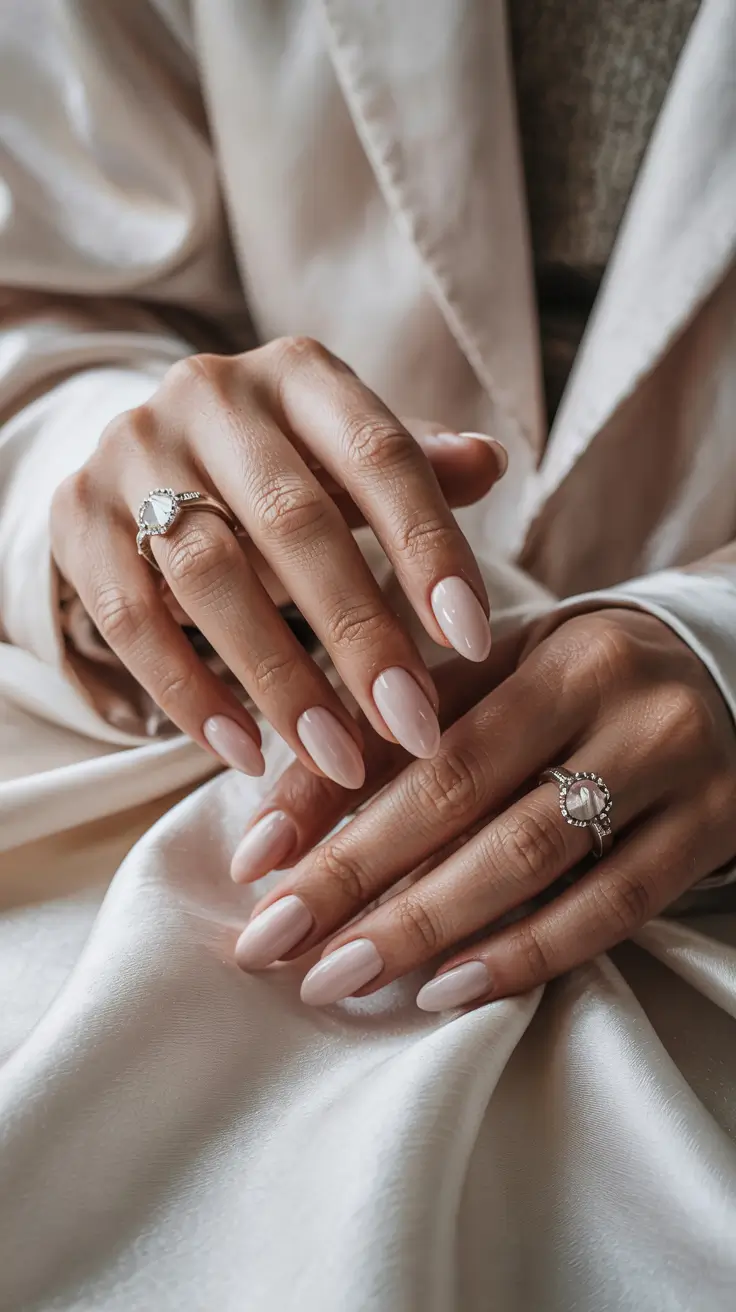 stylish spring wedding nails 2026 Minimalist Milky Almond Elegance